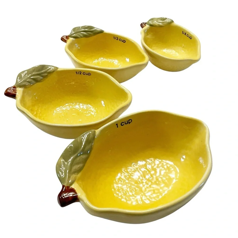 Creative Co-Op Lemon Measuring Cups Set Stoneware 4pc NEW